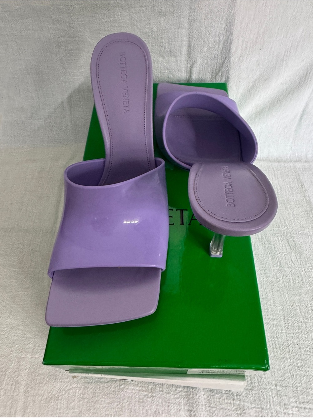 Bottega Veneta Wisteria (Lilac/Lavender)Patent Square-Toe Mules